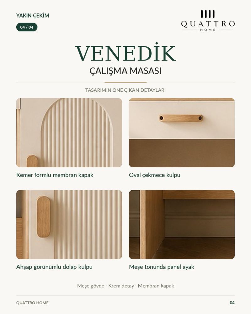 VENEDİK ÇALIŞMA MASASI- %100 MDF -Genişlik: 120 cm Yükseklik: 90 cm Derinlik: 57 cm