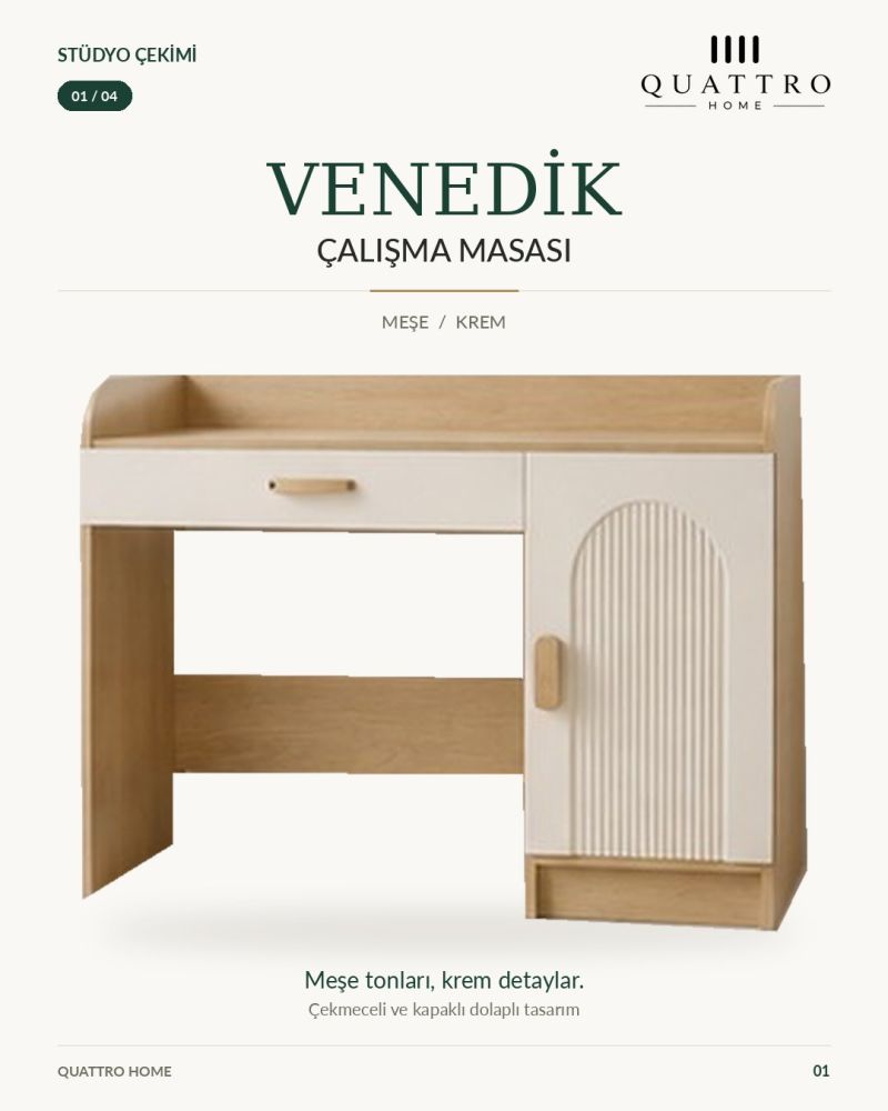 VENEDİK ÇALIŞMA MASASI- %100 MDF -Genişlik: 120 cm Yükseklik: 90 cm Derinlik: 57 cm