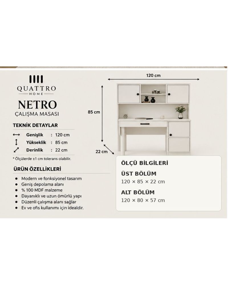 NETRO KİTAPLIKLI ÇALIŞMA MASASI- %100 MDF