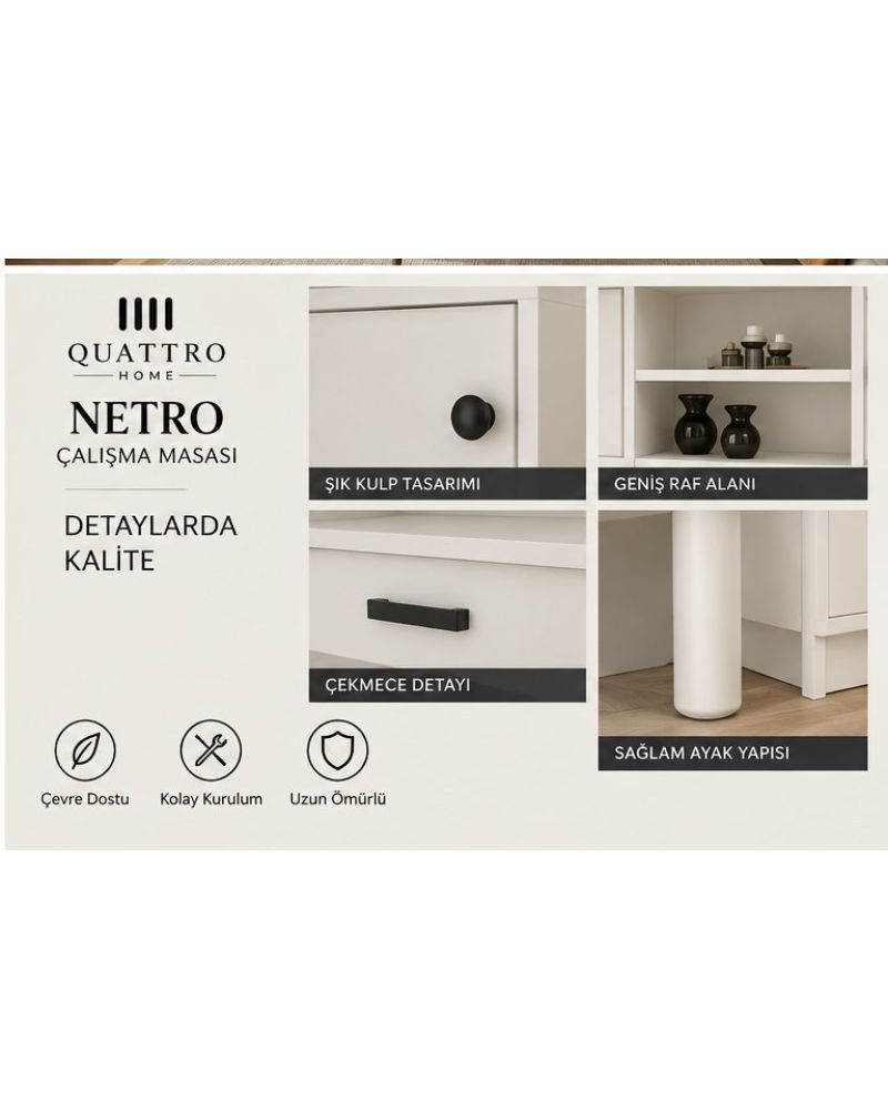 NETRO KİTAPLIKLI ÇALIŞMA MASASI- %100 MDF