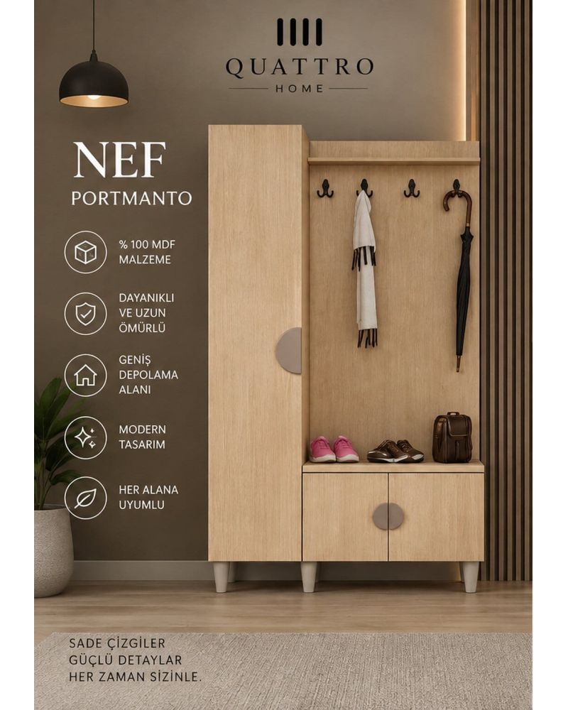 NEF GENİŞ VESTİYER-Genişlik: 120 cm Yükseklik: 208 cm Derinlik: 37 cm- %100 MDF