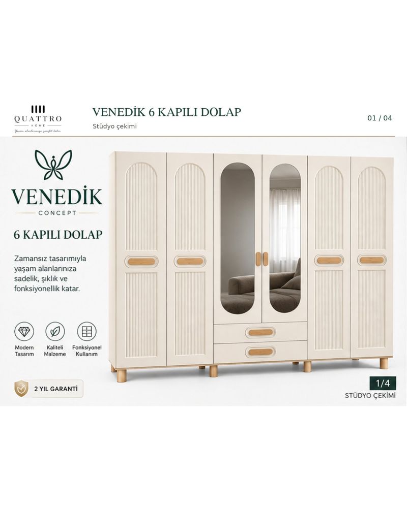 VENEDİK 6 KAPAKLI DOLAP -%100 MDF