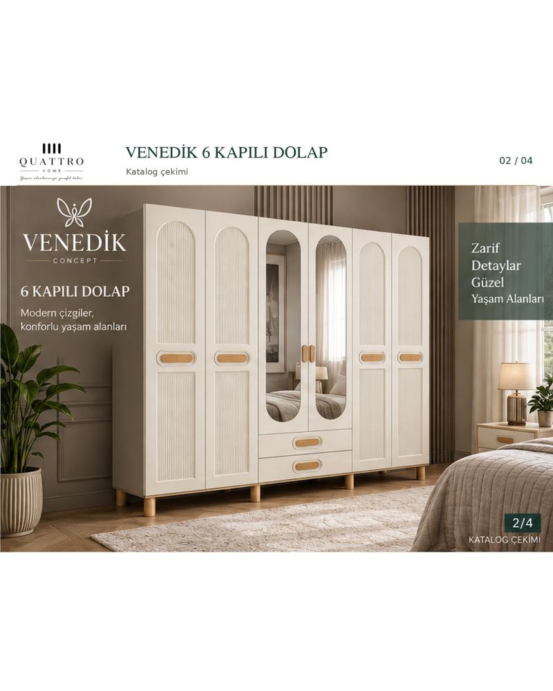 VENEDİK 6 KAPAKLI DOLAP -%100 MDF