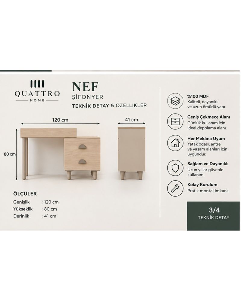 NEF MAKYAJ ODASI-Genişlik: 120 cm Yükseklik: 80 cm Derinlik: 41 cm- %100 MDF