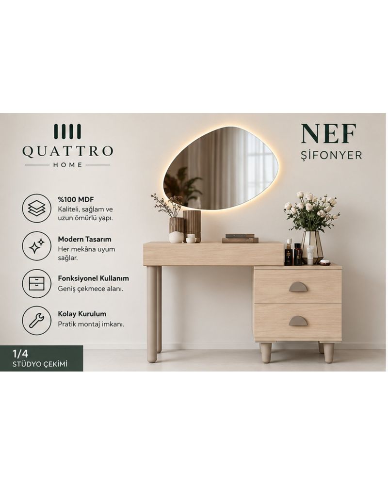 NEF MAKYAJ ODASI-Genişlik: 120 cm Yükseklik: 80 cm Derinlik: 41 cm- %100 MDF