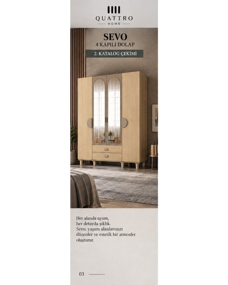 SEVO 4 KAPAKLI DOLAP-Genişlik: 160 cm Yükseklik: 208 cm Derinlik: 54 cm-%100 MDF