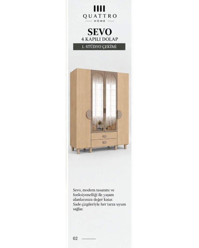 SEVO 4 KAPAKLI DOLAP-Genişlik: 160 cm Yükseklik: 208 cm Derinlik: 54 cm-%100 MDF