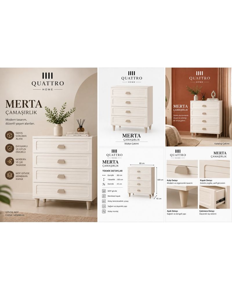 MERTA ÇAMAŞIRLIK-Genişlik: 80 cm Yükseklik: 100 cm Derinlik: 41 cm -% 100 MDF