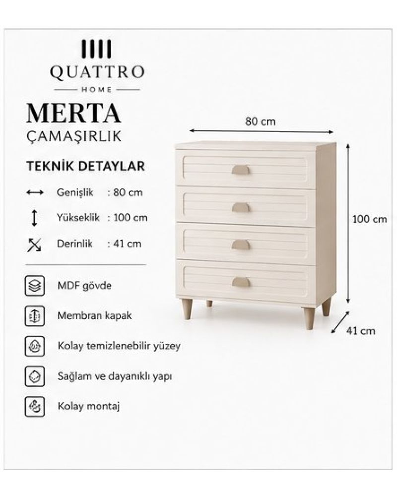 MERTA ÇAMAŞIRLIK-Genişlik: 80 cm Yükseklik: 100 cm Derinlik: 41 cm -% 100 MDF