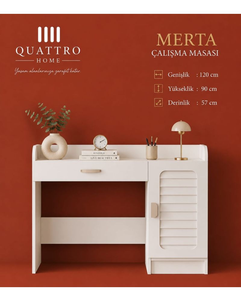MERTA ÇALIŞMA MASASI-%100 MDF-Genişlik: 120 cm Yükseklik: 90 cm Derinlik: 57 cm