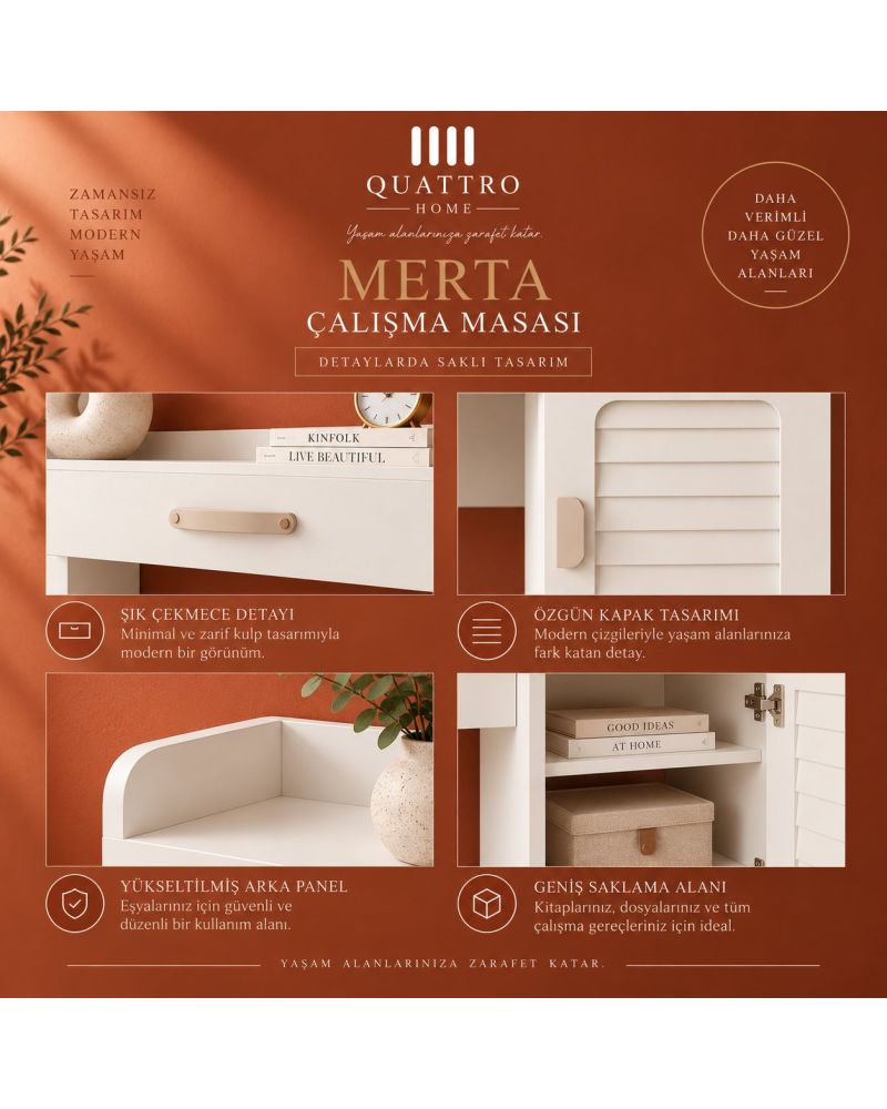 MERTA ÇALIŞMA MASASI-%100 MDF-Genişlik: 120 cm Yükseklik: 90 cm Derinlik: 57 cm