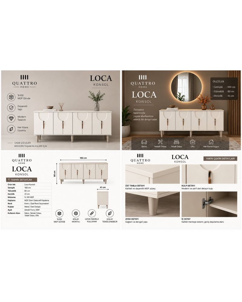 LOCA KONSOL DOLAPLI-Genişlik: 160 cm Yükseklik: 80 cm Derinlik: 41 cm-%100 MDF