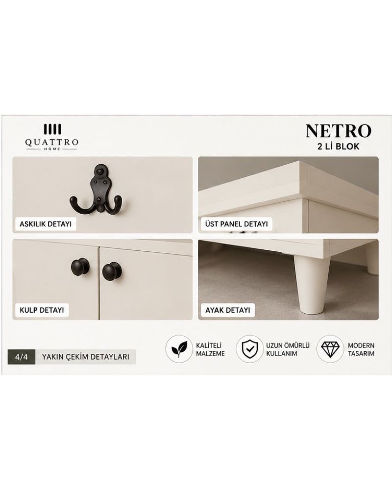 NETRO VESTİYER BEYAZ -Genişlik: 80 cm Yükseklik: 208 cm Derinlik: 37 cm-%100 MDF