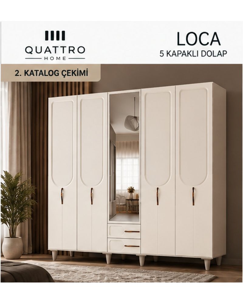 LOCA 5 KAPAKLI DOLAP-Genişlik: 200 cm Yükseklik: 208 cm Derinlik: 54 cm -%100 MDF