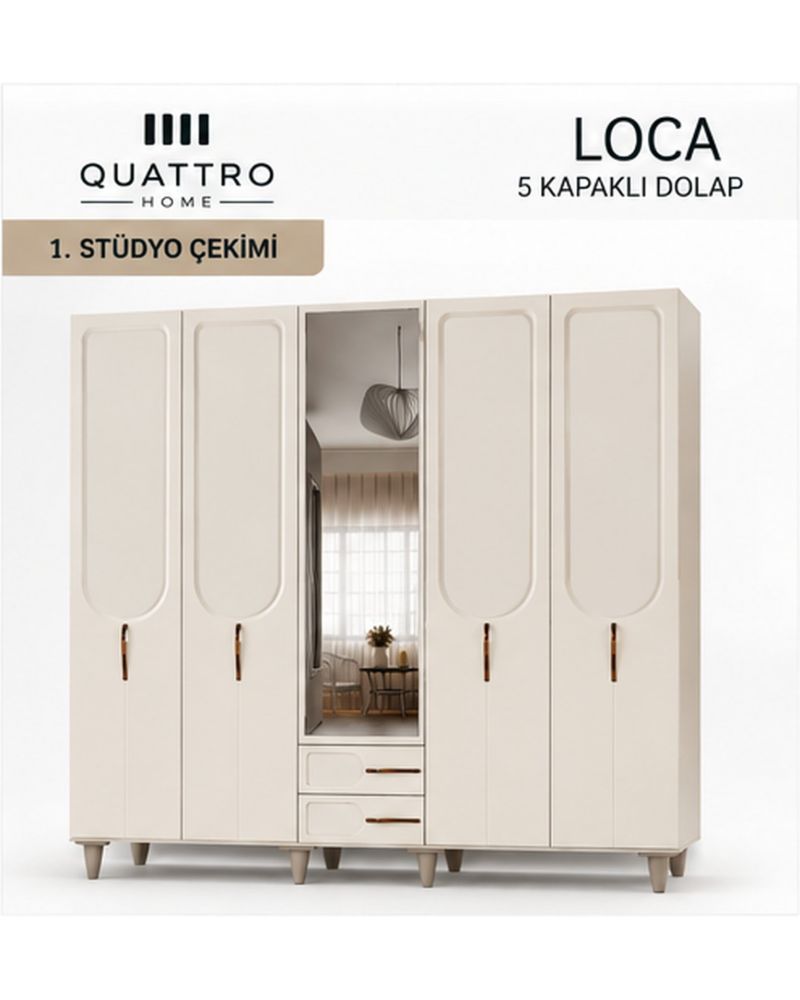 LOCA 5 KAPAKLI DOLAP-Genişlik: 200 cm Yükseklik: 208 cm Derinlik: 54 cm -%100 MDF