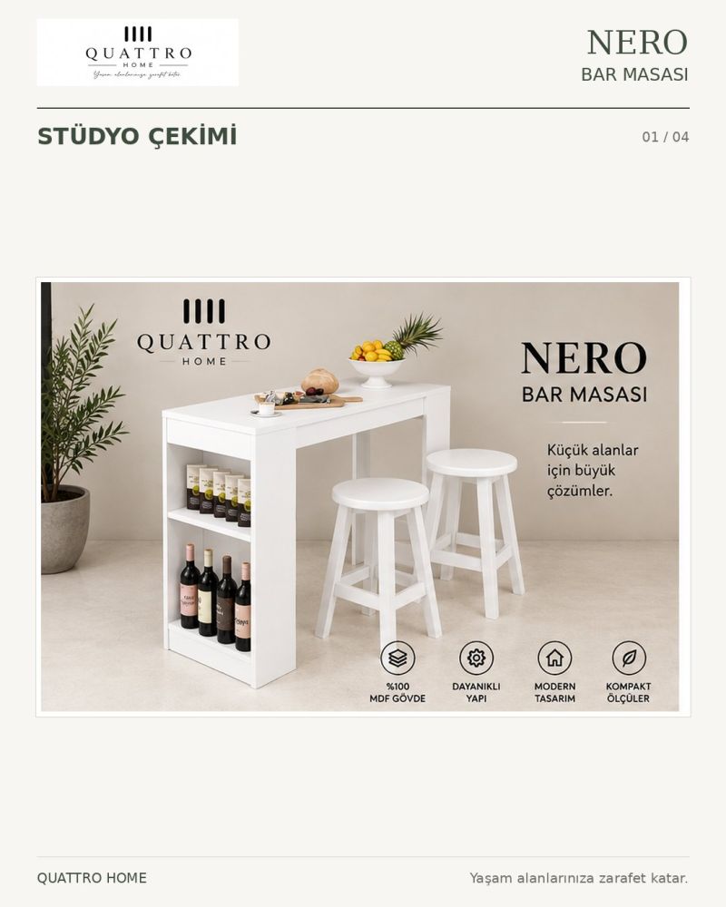 NERO BAR MASASI -Genişlik: 120 cm Yükseklik: 90 cm Derinlik: 50 cm -%100 MDF
