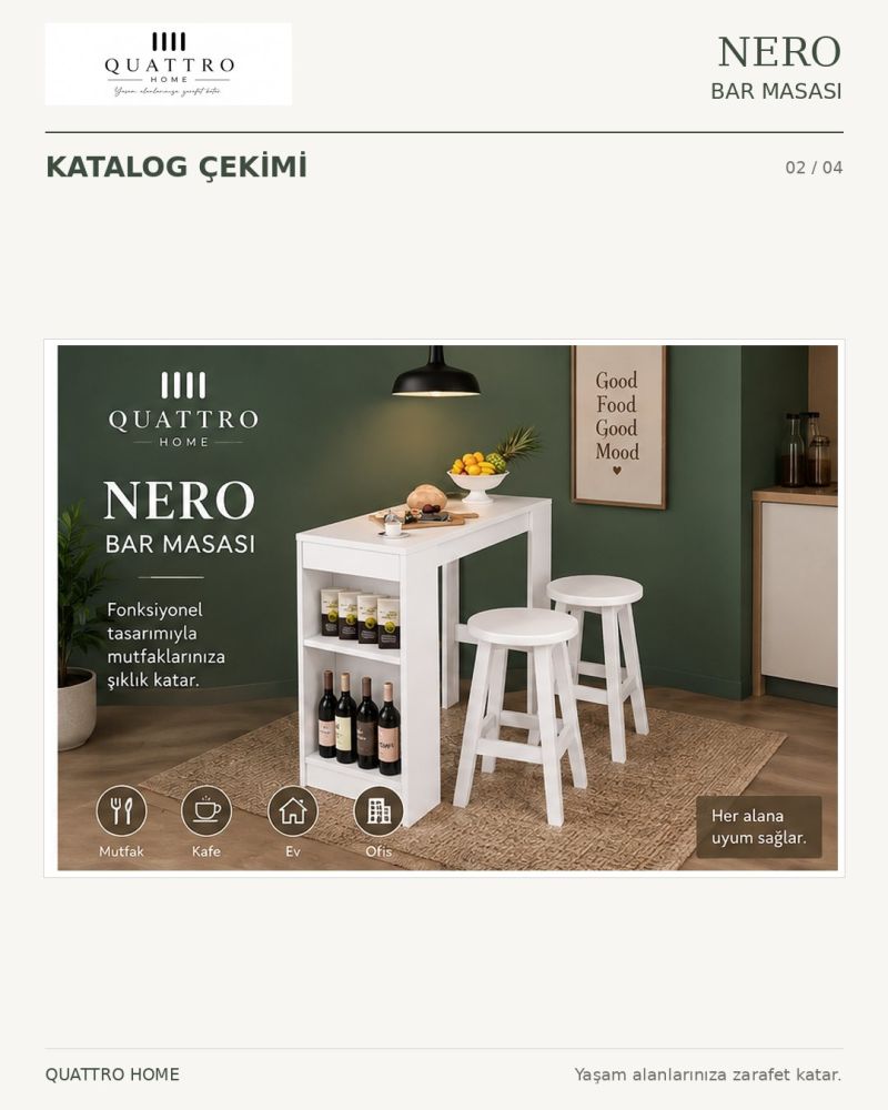 NERO BAR MASASI -Genişlik: 120 cm Yükseklik: 90 cm Derinlik: 50 cm -%100 MDF