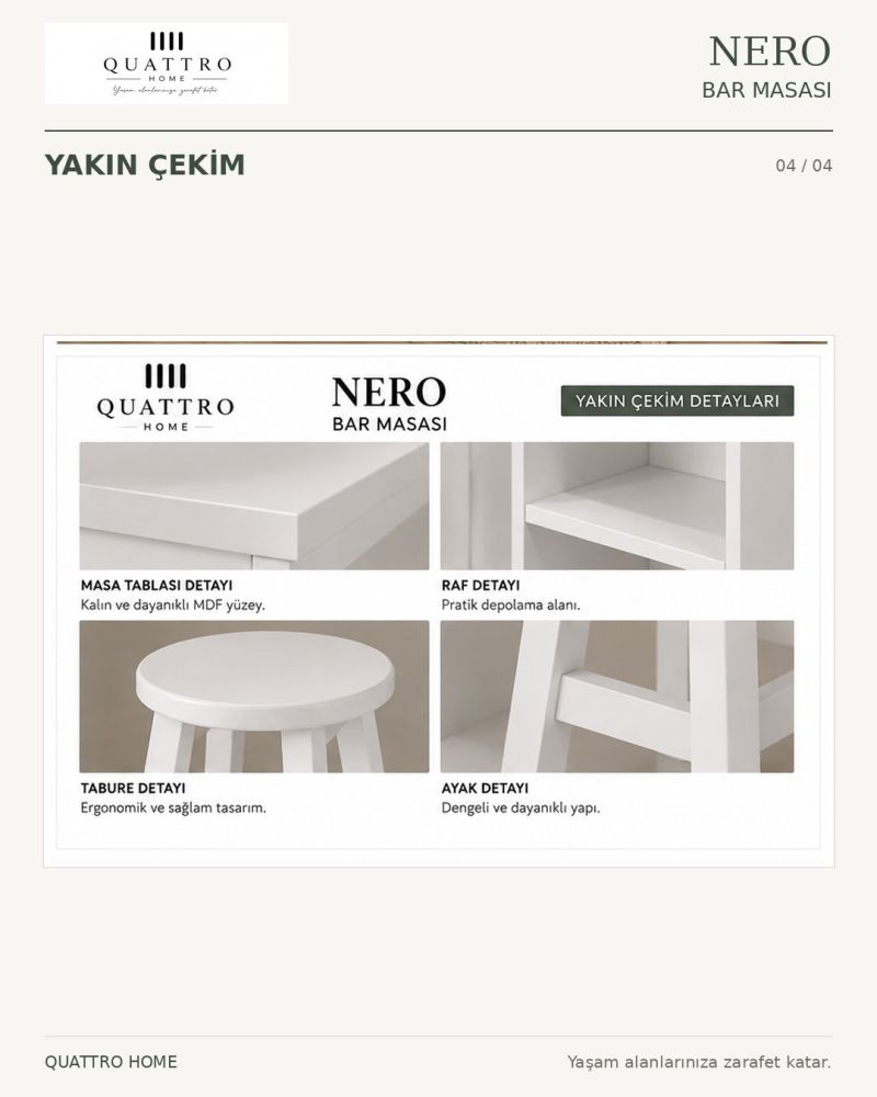 NERO BAR MASASI -Genişlik: 120 cm Yükseklik: 90 cm Derinlik: 50 cm -%100 MDF