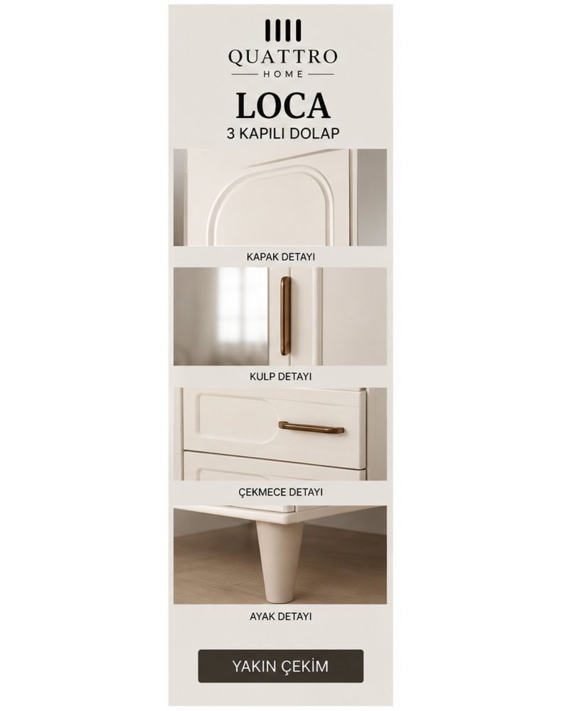 LOCA 3 KAPAKLI DOLAP-Genişlik: 120 cm Yükseklik: 208 cm Derinlik: 54 cm-%100 MDF