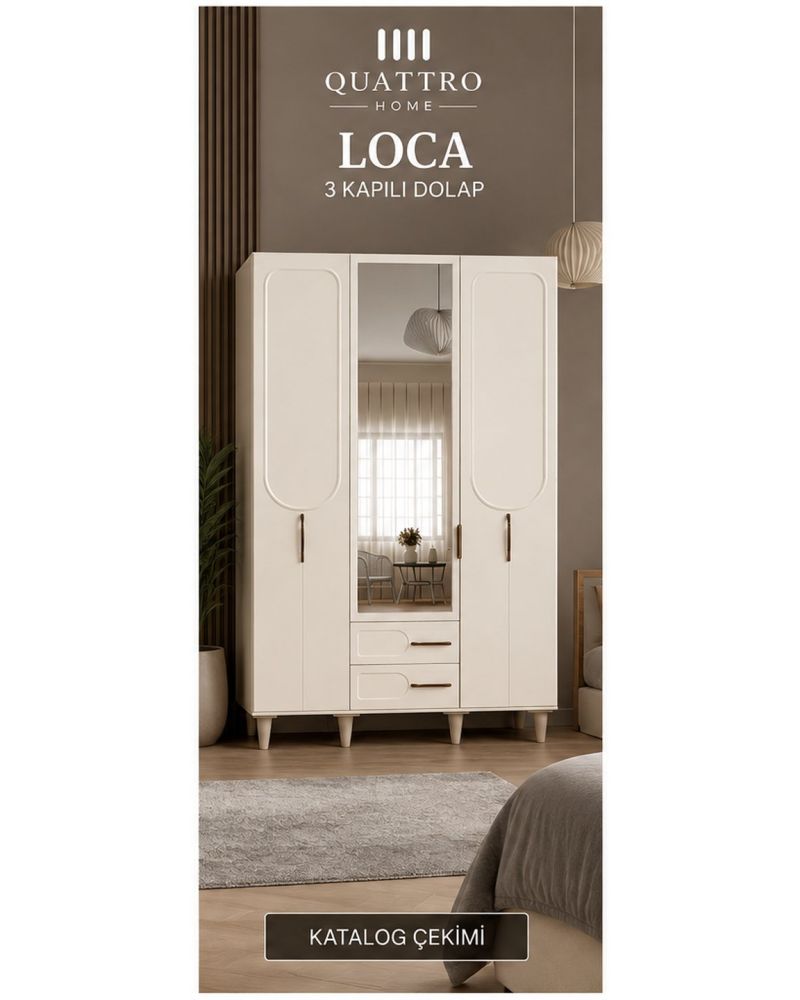 LOCA 3 KAPAKLI DOLAP-Genişlik: 120 cm Yükseklik: 208 cm Derinlik: 54 cm-%100 MDF