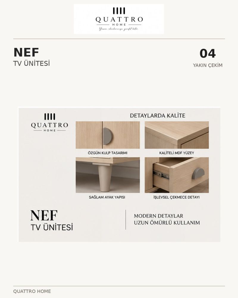 NEF TV ÜNİTESİ SEHPASI-Genişlik: 160 cm Yükseklik: 66 cm Derinlik: 41 cm-%100 MDF