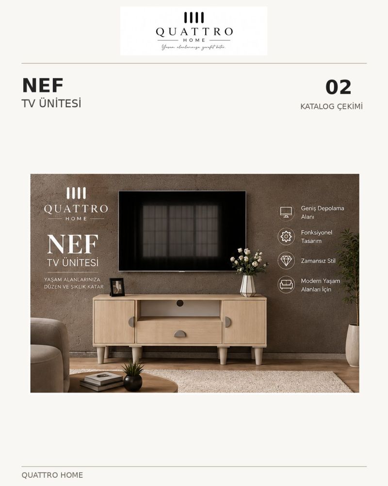 NEF TV ÜNİTESİ SEHPASI-Genişlik: 160 cm Yükseklik: 66 cm Derinlik: 41 cm-%100 MDF