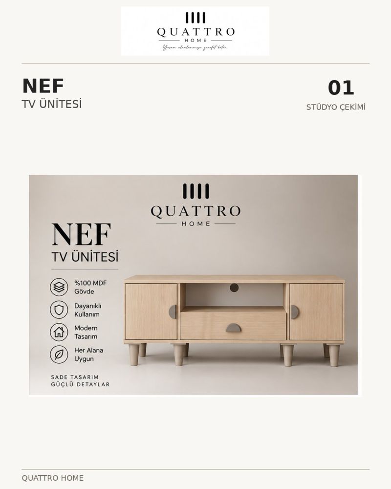NEF TV ÜNİTESİ SEHPASI-Genişlik: 160 cm Yükseklik: 66 cm Derinlik: 41 cm-%100 MDF