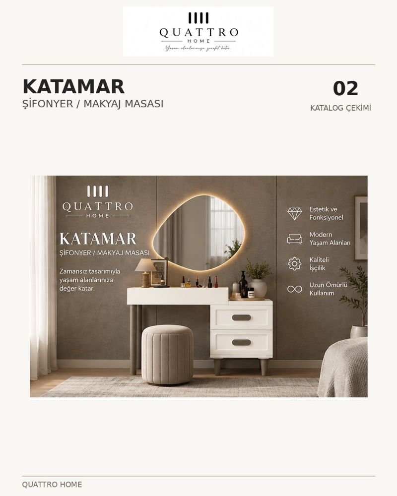 KATAMAR AYNALI MAKYAJ MASASI-Genişlik: 120 cm Yükseklik: 80 cm Derinlik: 41 cm- %100 MDF