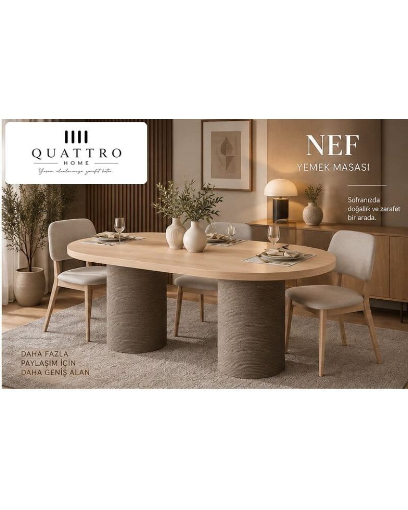 NEF YEMEK MASASI OVAL-%100 MDF --Genişlik: 180 cm Yükseklik: 77 cm Derinlik: 92 cm
