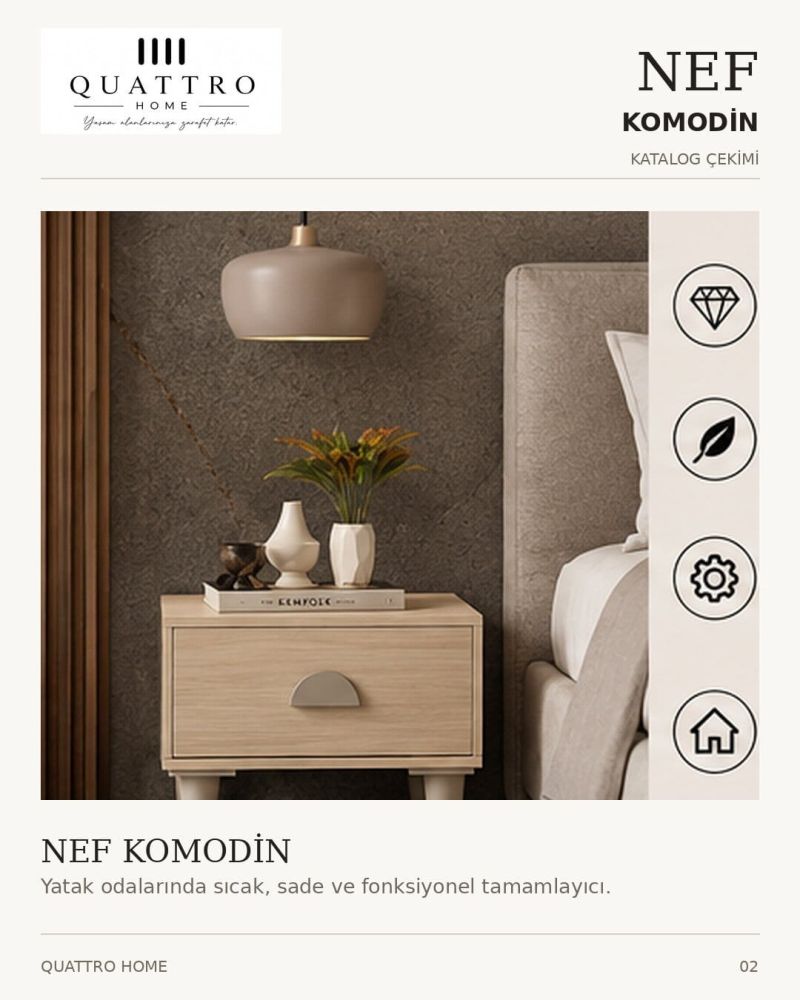 NEF KOMODİN ÇEKMECELİ -Genişlik: 55 cm Yükseklik: 42 cm Derinlik: 41 cm-%100 MDF
