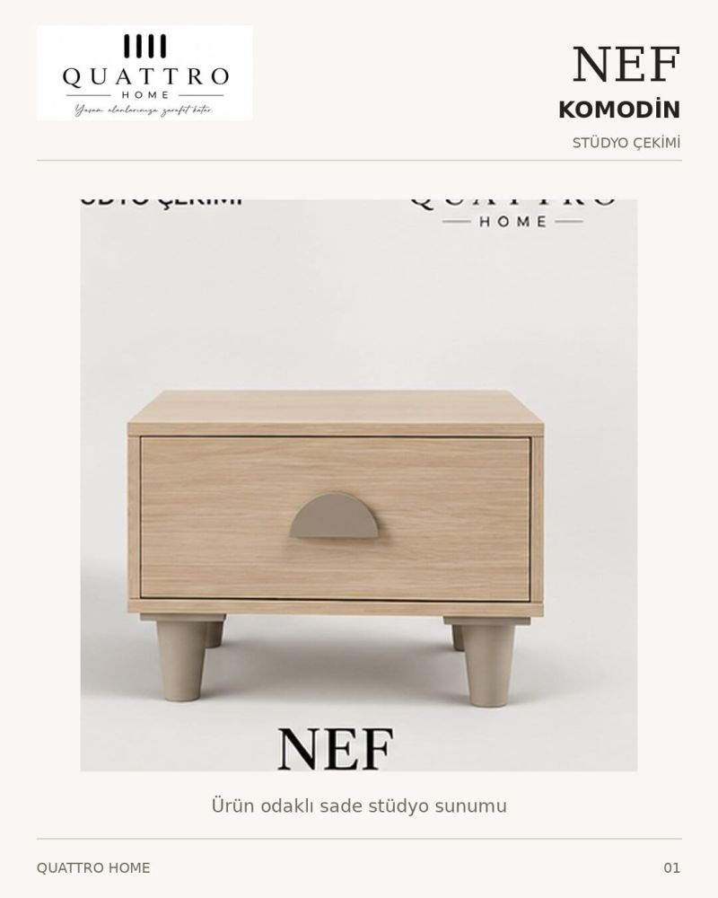 NEF KOMODİN ÇEKMECELİ -Genişlik: 55 cm Yükseklik: 42 cm Derinlik: 41 cm-%100 MDF