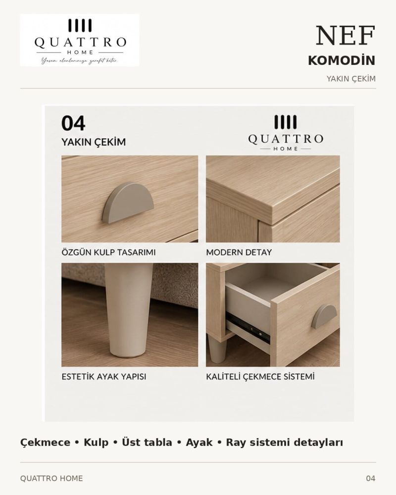 NEF KOMODİN ÇEKMECELİ -Genişlik: 55 cm Yükseklik: 42 cm Derinlik: 41 cm-%100 MDF