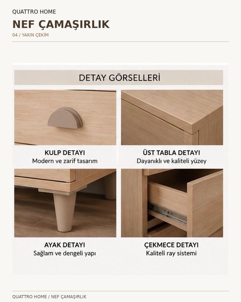 NEF ÇEKMECELİ ÇAMAŞIRLIK -Genişlik: 80 cm Yükseklik: 100 cm Derinlik: 41 cm-%100 MDF