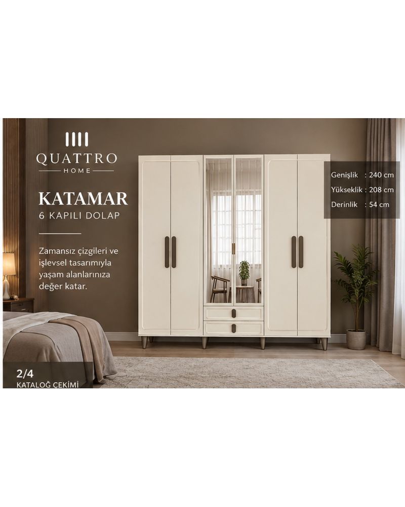 KATAMAR 6 KAPAKLI DOLAP-Genişlik: 240 cm Yükseklik: 208 cm Derinlik: 54 cm-%100 MDF