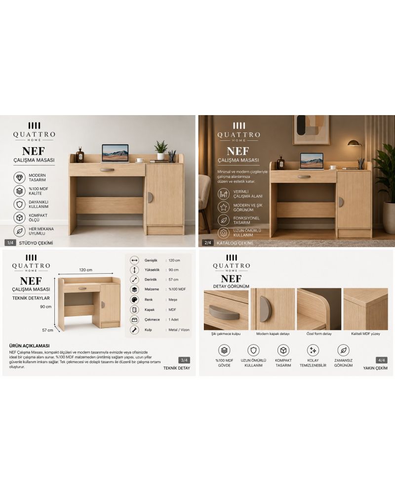 NEF ÇALIŞMA MASASI % 100 MDF-Genişlik: 120 cm Yükseklik: 90 cm Derinlik: 57 cm-%100 MDF