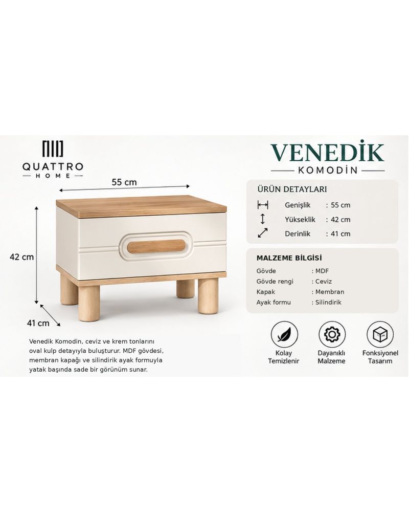 VENEDİK KOMODİN-% 100 MDF -Genişlik 55 cm, yükseklik 42 cm, derinlik 41 cm.
