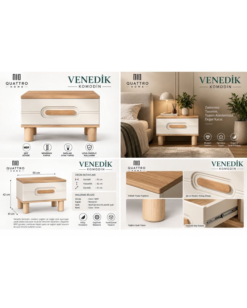 VENEDİK KOMODİN-% 100 MDF -Genişlik 55 cm, yükseklik 42 cm, derinlik 41 cm.