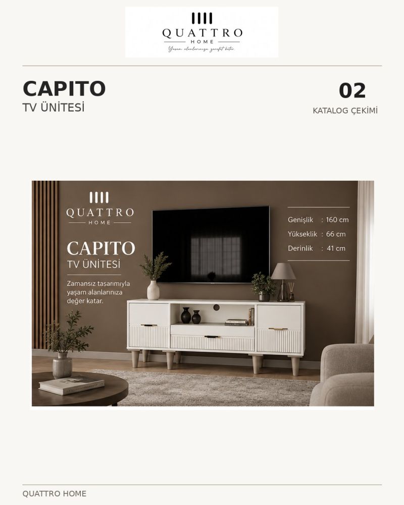 CAPITO TV ÜNİTESİ -Genişlik 160 cm × Yükseklik 66 cm × Derinlik 41 cm-%100 MDF