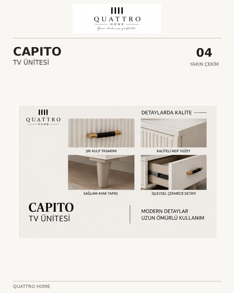 CAPITO TV ÜNİTESİ -Genişlik 160 cm × Yükseklik 66 cm × Derinlik 41 cm-%100 MDF