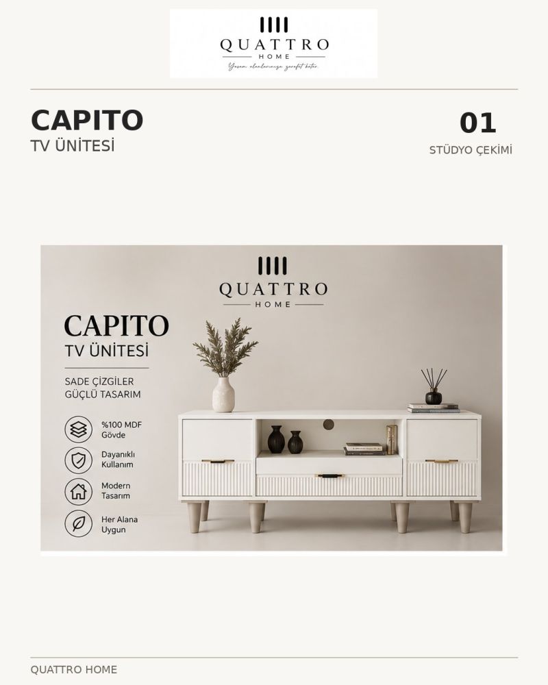 CAPITO TV ÜNİTESİ -Genişlik 160 cm × Yükseklik 66 cm × Derinlik 41 cm-%100 MDF