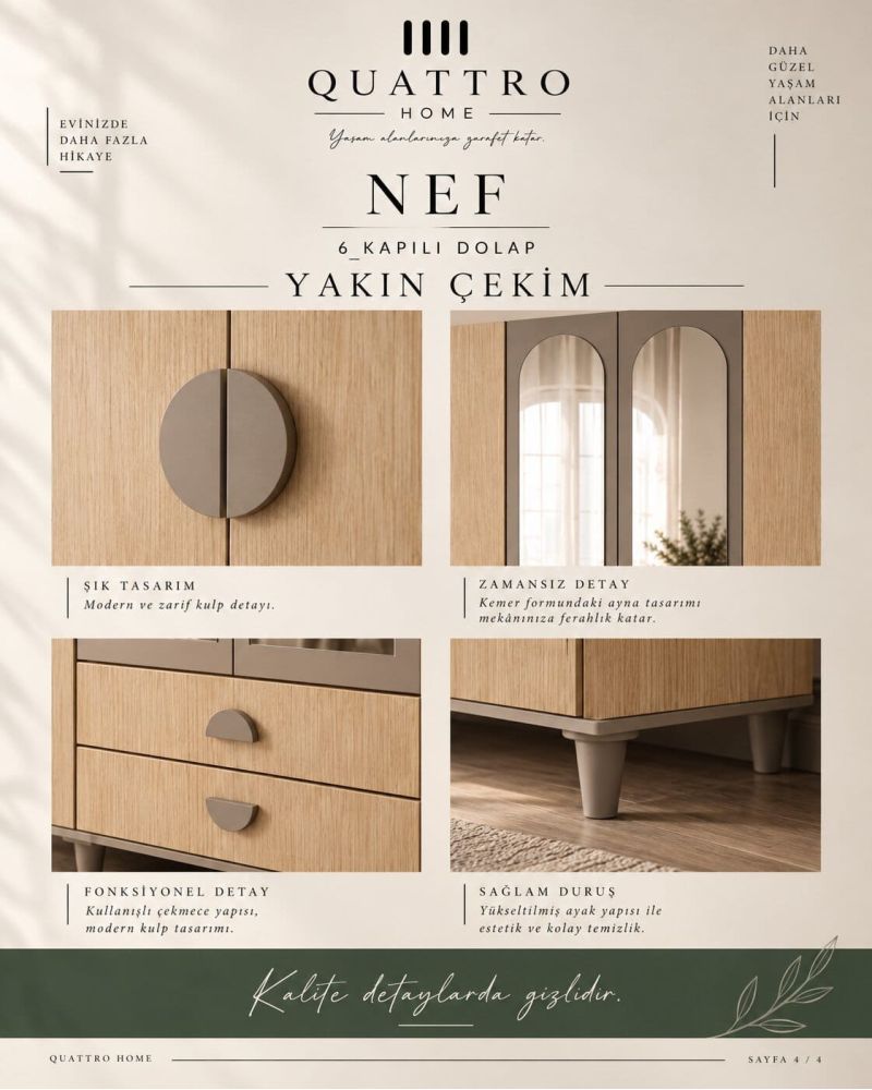 NEF 6 KAPAKLI DOLAP-Genişlik: 240 cm Yükseklik: 208 cm Derinlik: 54 cm- %100 MDF