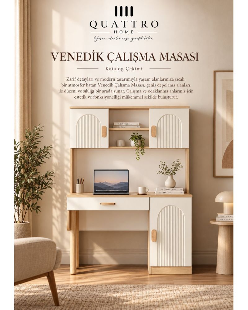 VENEDİK KİTAPLIKLI ÇALIŞMA MASASI- %100 MDF