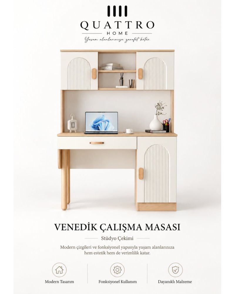VENEDİK KİTAPLIKLI ÇALIŞMA MASASI- %100 MDF