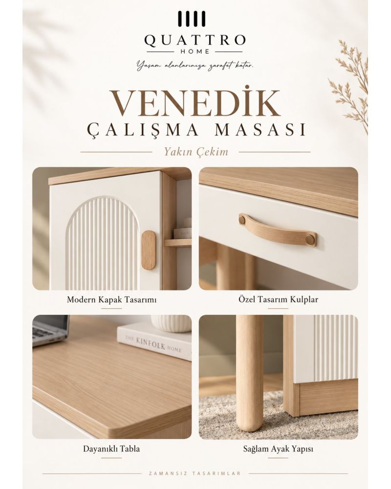VENEDİK KİTAPLIKLI ÇALIŞMA MASASI- %100 MDF