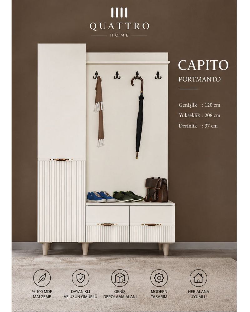 CAPITO PORTMANTO TAKIM - Genişlik 120 cm × Yükseklik 208 cm × Derinlik 37 cm-%100 MDF