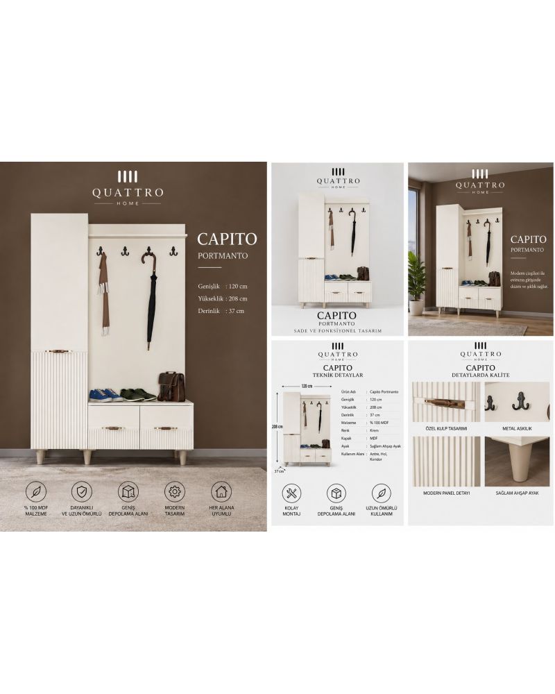 CAPITO PORTMANTO TAKIM - Genişlik 120 cm × Yükseklik 208 cm × Derinlik 37 cm-%100 MDF