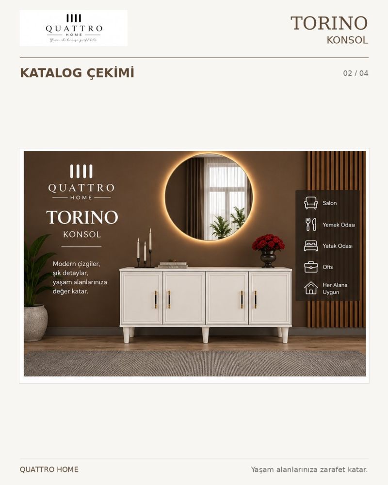 TORINO KONSOL KREM -Genişlik: 160 cm Yükseklik: 80 cm Derinlik: 41 cm-%100 MDF