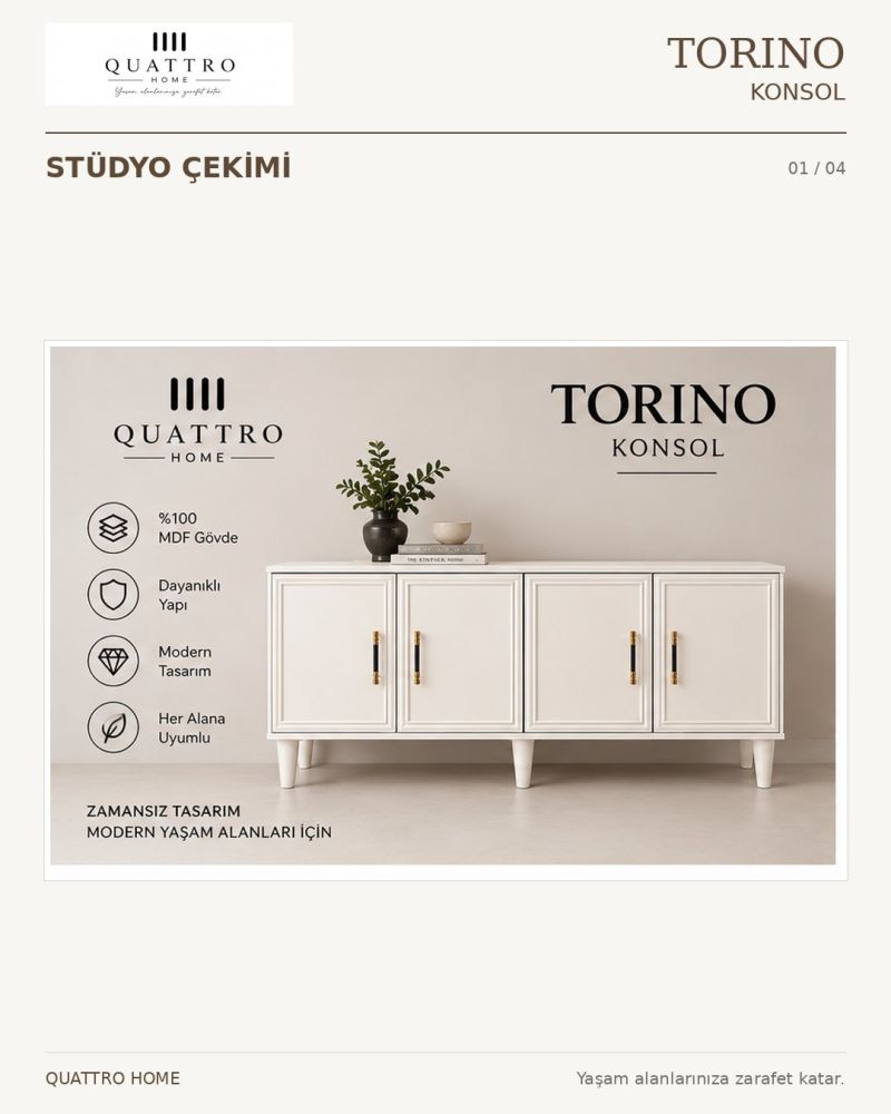 TORINO KONSOL KREM -Genişlik: 160 cm Yükseklik: 80 cm Derinlik: 41 cm-%100 MDF