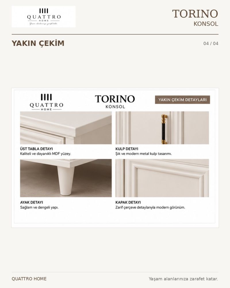 TORINO KONSOL KREM -Genişlik: 160 cm Yükseklik: 80 cm Derinlik: 41 cm-%100 MDF