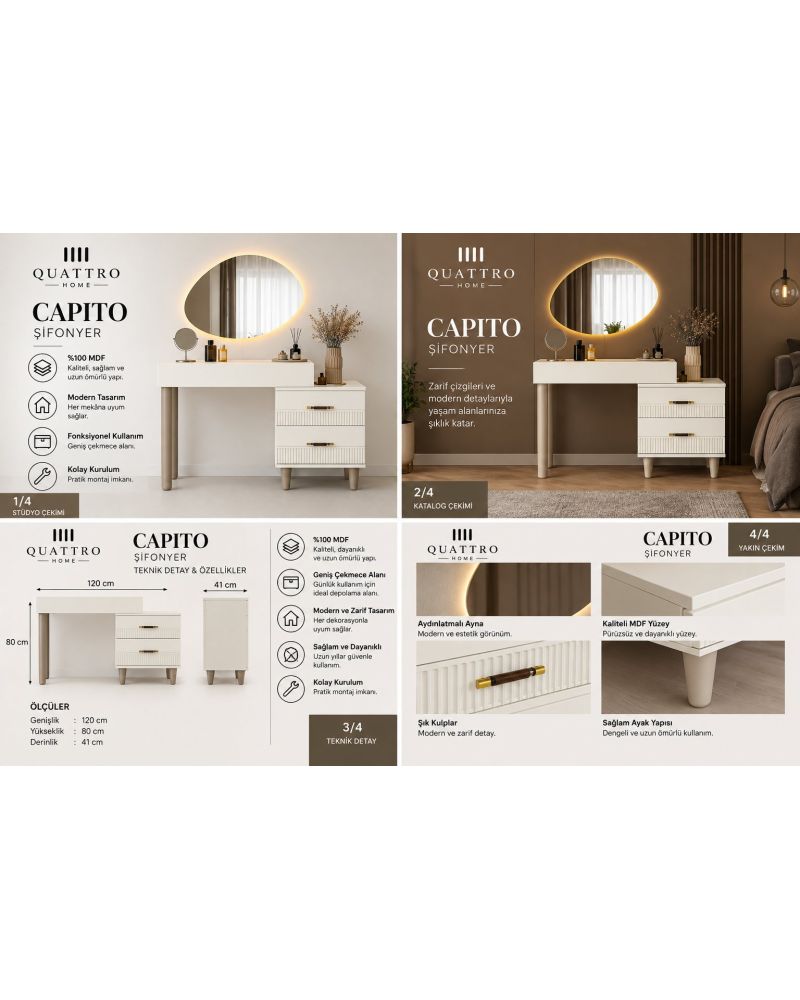 CAPITO ŞİFONYER-Genişlik 120 cm × Yükseklik 80 cm × Derinlik 41 cm-%100 MDF